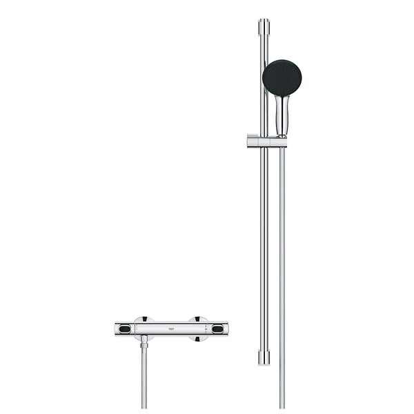 GROHE - Grohe Precision Flow Set de douche avec mitigeur thermostatique + Douchette + Barre 90 cm, chrome (G34805001) - large
