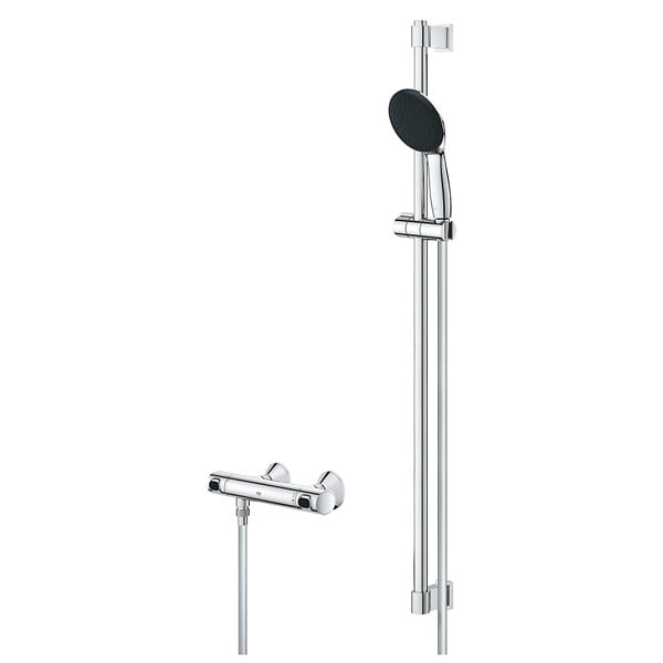 GROHE - Grohe Precision Flow Set de douche avec mitigeur thermostatique + Douchette + Barre 90 cm, chrome (G34805001) - large