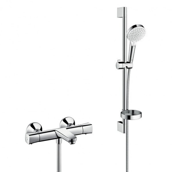 HANSGROHE - Ecostat universal Pack Mitigeur thermostatique bain/douche + Set de douche Crometta Vario avec porte-savon (13123000-Crometta2) - large