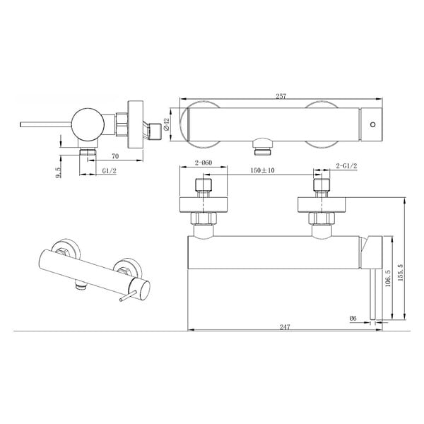 SWISS AQUA TECHNOLOGIES - Swiss Aqua Technologies Aurum mitigeur de douche mural 150 mm à levier sans set de douche, or (SATBAUR268BG) - large