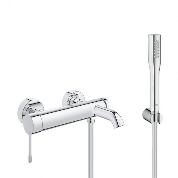 GROHE - Grohe Set bain/douche Mitigeur mécanique Essence + Douchette stick 1 jet Euphoria Cosmopolitan, Chrome (33624001-Euphoria) - large