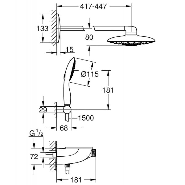 GROHE - RAINSHOWER - System SmartControl 360 DUO Combi système de douche avec thermostat, montage mural/encastré (26443LS0) - large