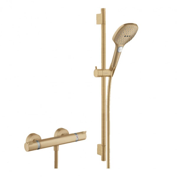 HANSGROHE - Hansgrohe Set de douche Mitigeur Comfort + Barre Unica 65cm + Douchette 3 jets Raindance 120 Select E, Bronze brossé - large