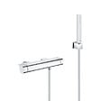 GROHE - Grohe Set de douche Mitigeur thermostatique Grohtherm + Douchette Stick 1 jet, support mural, flexible, Chrome (34169001-CUBESTICK) - vignette