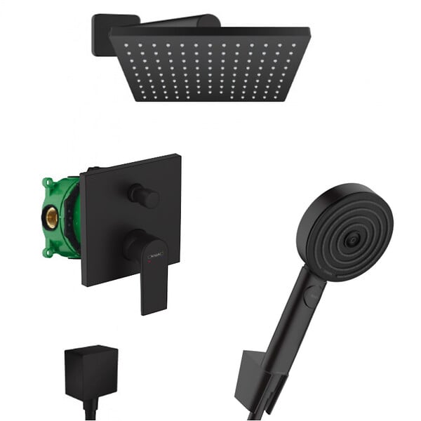 HANSGROHE - Hansgrohe Vernis Shape Pulsify Set de douche tout en 1 avec Douche de tête 230 XXL + Douchette à main 3 jets, Noir mat - large