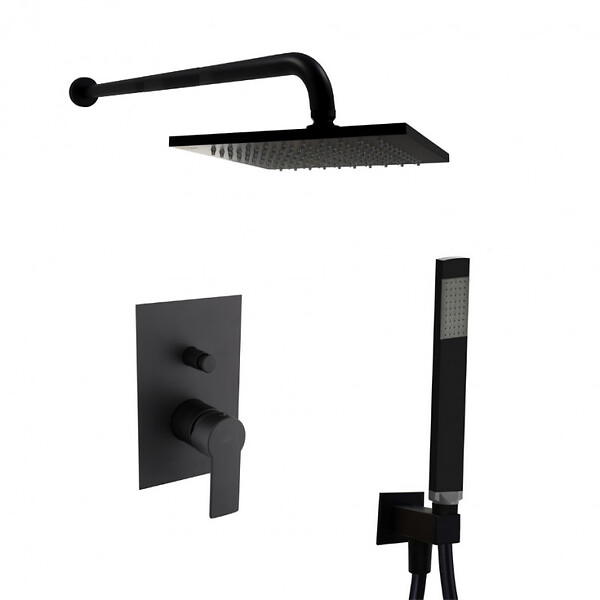 SWISS AQUA TECHNOLOGIES - Swiss Aqua Technologies by Paffoni Set de douche tout en 1 avec douche de tête 20cm + Douchette 1 jet, Noir mat (SATBSBW215-SET) - large