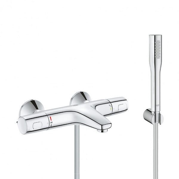 GROHE - Grohe Set bain/douche Mitigeur thermostatique Precision Trend + Douchette stick 1jet Euphoria Cosmopolitan, Chrome (34227002-Euphoria) - large