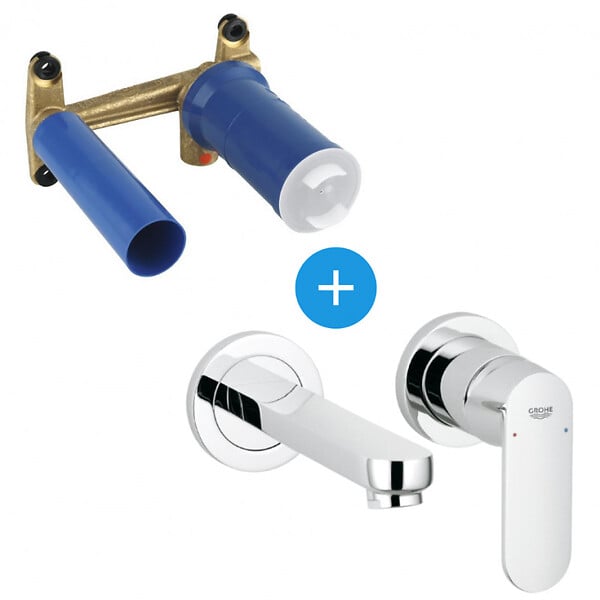 GROHE - Eurosmart Cosmopolitan Set Mitigeur de lavabo encastré mural Chrome Taille S + Corps d'encastrement (19381000-SET) - large