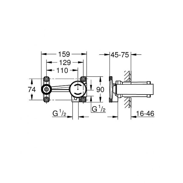GROHE - Eurosmart Cosmopolitan Set Mitigeur de lavabo encastré mural Chrome Taille S + Corps d'encastrement (19381000-SET) - large