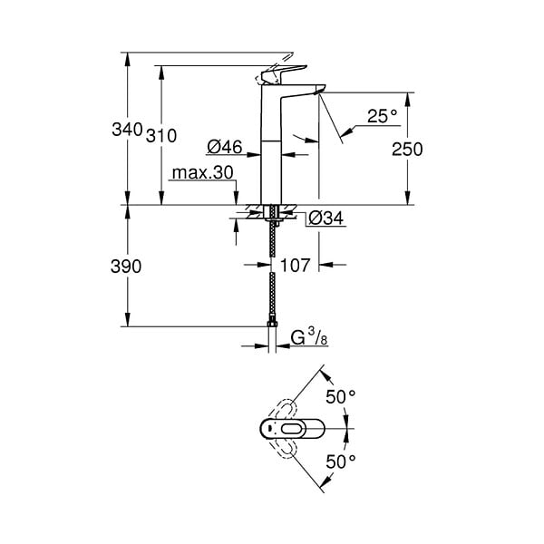 GROHE - Grohe Bauloop Mitigeur monocommande pour vasque à poser, taille XL, chrome (23764000) - large