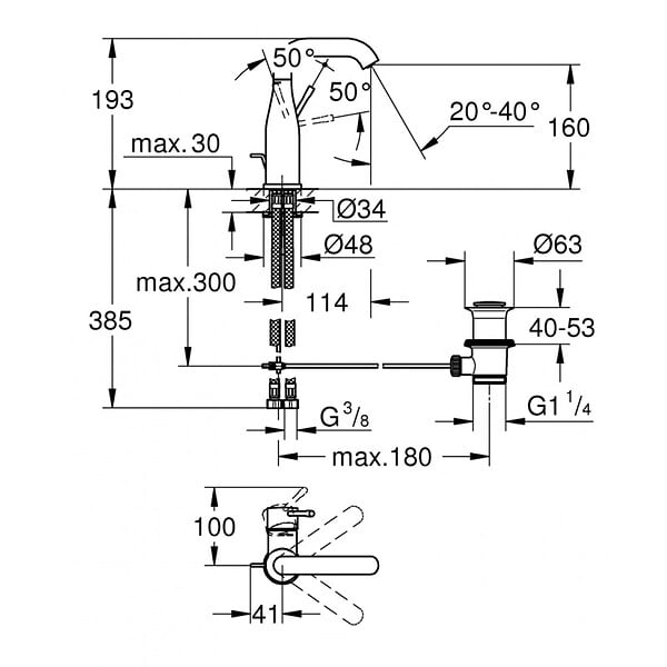 GROHE - Essence Mitigeur monocommande Lavabo Taille M, Hard Graphite (23462A01) - large