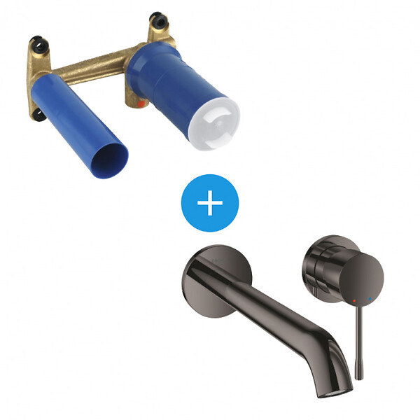 GROHE - Grohe Set Mitigeur de lavabo Essence encastré mural Taille L Hard Graphite + Corps d'encastrement (19967A01-SET) - large