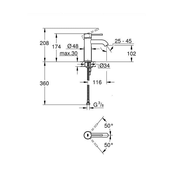GROHE - Grohe Essence Mitigeur monocommande taille S avec cartouche en céramique, Chrome (G-24172001) - large