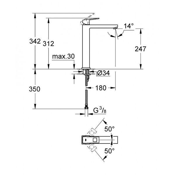 GROHE - Grohe Eurocube Set Mitigeur monocommande 1/2" LavaboTaille XL + Bonde clic clac Grohe pour lavabo avec trop-plein (23406000-CLICCLAC) - large