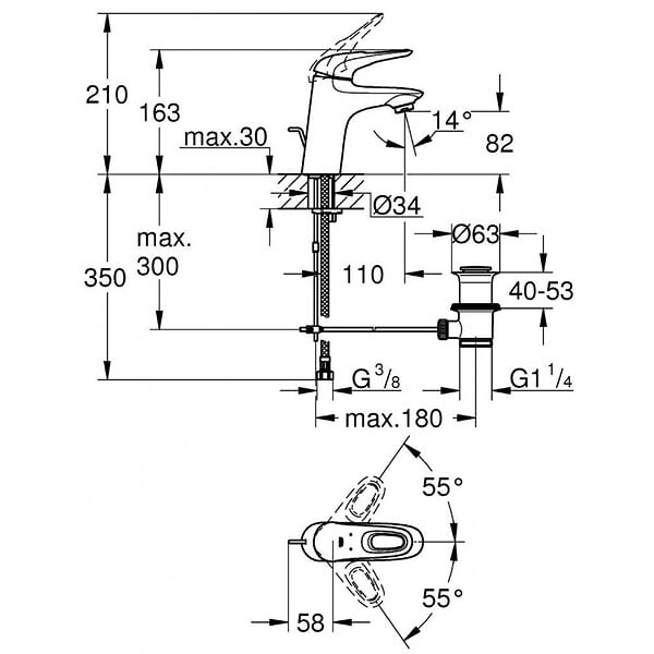 GROHE - Eurostyle Mitigeur monocommande 1/2" Lavabo Taille S Blanc avec vidage automatique (33558LS3) - large