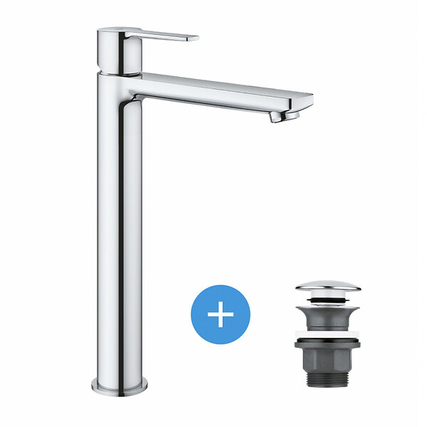 GROHE - Grohe Lineare Set Mitigeur Monocommande Lavabo Taille XL + Bonde clic clac Grohe pour lavabo avec trop-plein (23405001-CLICCLAC) - large