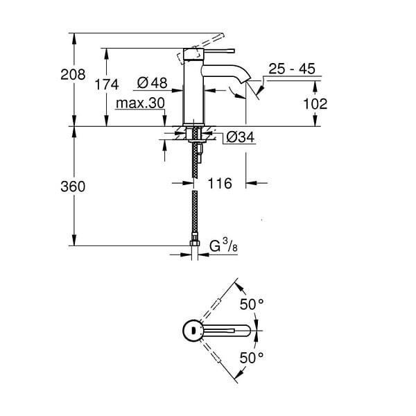 GROHE - Essence mitigeur monocommande pour lavabo, DN 15, taille S, hard graphite (G24232A01) - large