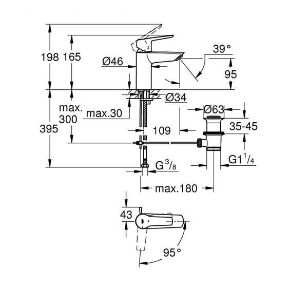 GROHE - START Mitigeur Monocommande de lavabo, Avec vidage, Taille S,  Chrome (G-31137002) - large