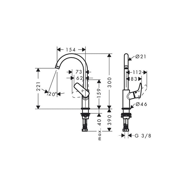 HANSGROHE - Hansgrohe Logis 210 Mitigeur lavabo bec haut sans tirette ni vidage, chromé (71131000) - large