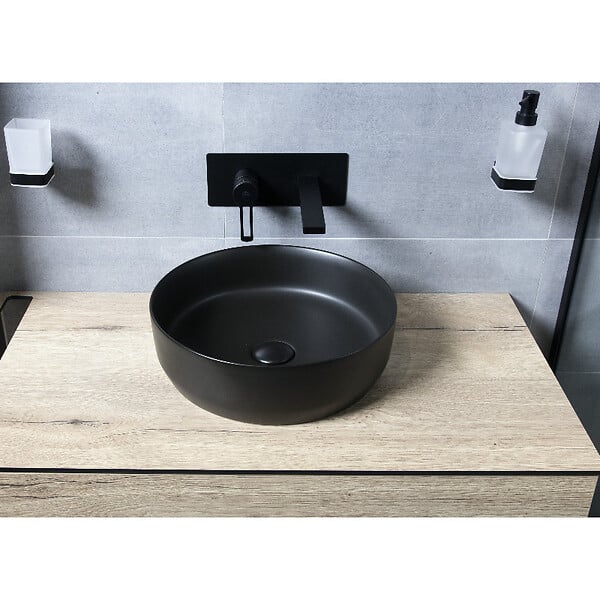 SWISS AQUA TECHNOLOGIES - Swiss Aqua Technologies Set vasque à poser 39x39x12cm sans trop-plein + bonde à écoulement libre Infinitio noir mat SetSATINF-noir - large