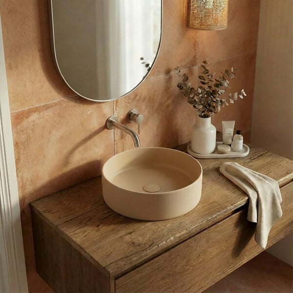 CERAMIA - Ceramia Vasque à poser ronde 36 cm hauteur 12,5 cm sans trop-plein moka mat PixL (CEPX3636MOM) - large