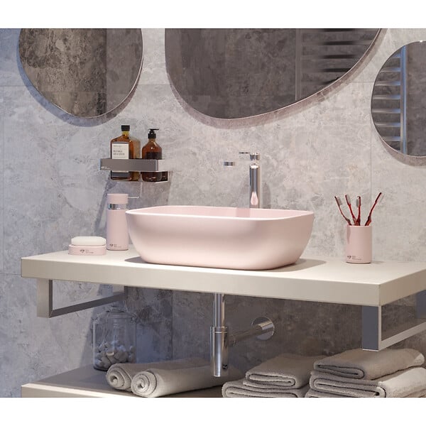 SWISS AQUA TECHNOLOGIES - Swiss Aqua Technologies Infinitio Vasque à poser 45,5 x 32,5 x 13,5 cm, sans trop-plein, Rose mat (SATINF4532PM) - large