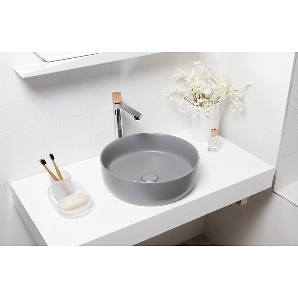 SWISS AQUA TECHNOLOGIES - Swiss Aqua Technologies Vasque à poser Infinitio 39 x 39 x 12 cm sans trop-plein, gris mat (SATINF3939LGRM) - large