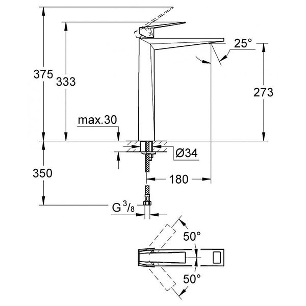 GROHE - Mitigeur haut pour vasque à poser H 33.3 cm - Allure brilliant - 23114000 - Taille XL - large