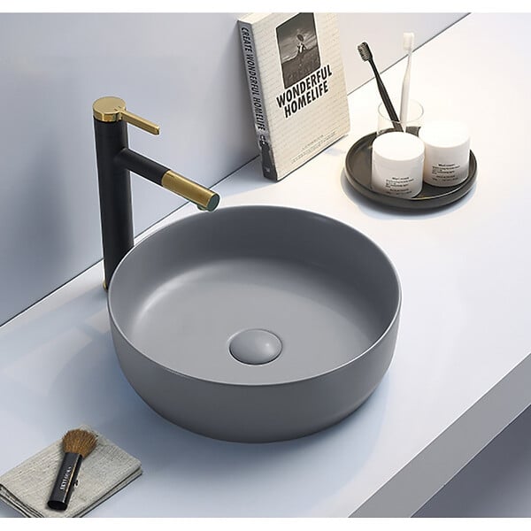 SWISS AQUA TECHNOLOGIES - Swiss Aqua Technologies Set vasque à poser 39x39x12cm sans trop-plein, bonde à écoulement libre Infinitio gris mat SetSATINF-gris - large