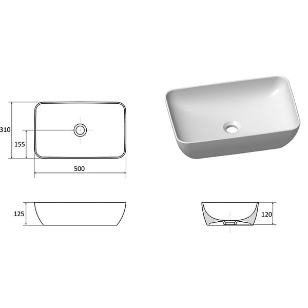 RAVAK - Ravak Uni Vasque à poser 50 x 31 cm sans trop plein, Blanc (XJX01150001) - large
