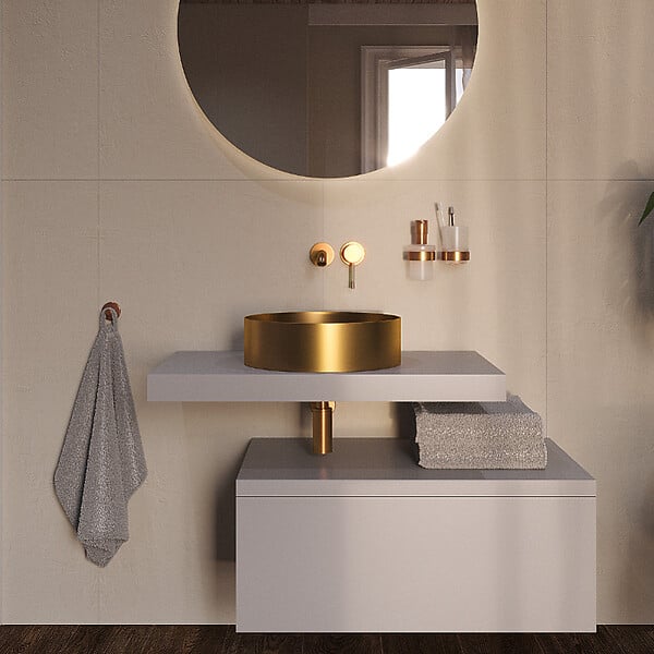 SWISS AQUA TECHNOLOGIES - Swiss Aqua Technologies Vasque à poser 38 x 38 x 11 cm Aurum doré brossé en acier inoxydable avec bonde incluse sans trop-plein (SATAUR3838BG) - large