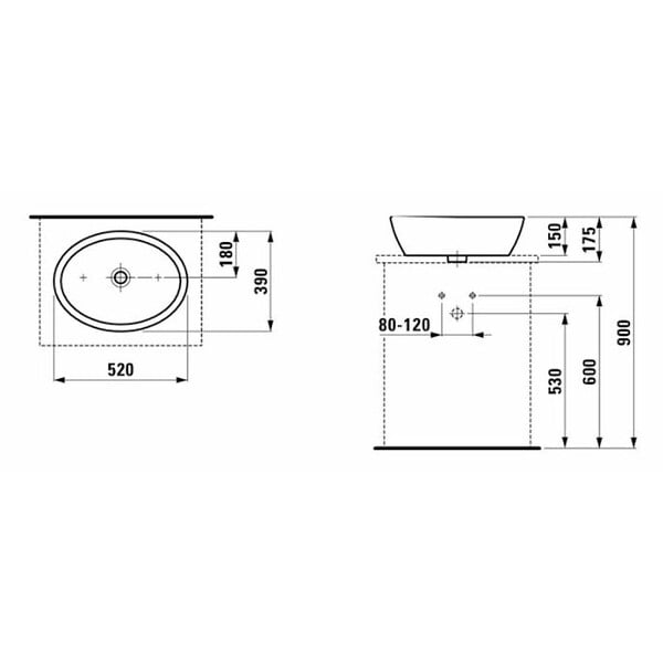 LAUFEN - Laufen Pro Vasque à poser 52x39cm sans trou pour robinetterie, avec trop-plein, Blanc (H8129640001091) - large