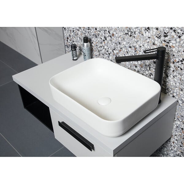 SWISS AQUA TECHNOLOGIES - Swiss Aqua Technologies Set vasque à poser rectangulaire 50x39x13cm sans trop-plein + bonde à écoulement libre Infinitio blanc - large