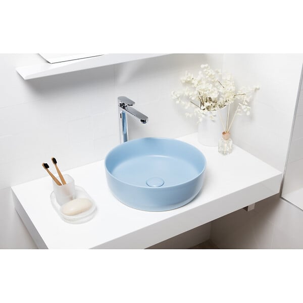 SWISS AQUA TECHNOLOGIES - Swiss Aqua Technologies Vasque à poser Infinitio 39 x 39 x 12 cm sans trop-plein, bleu mat (SATINF3939LBLM) - large