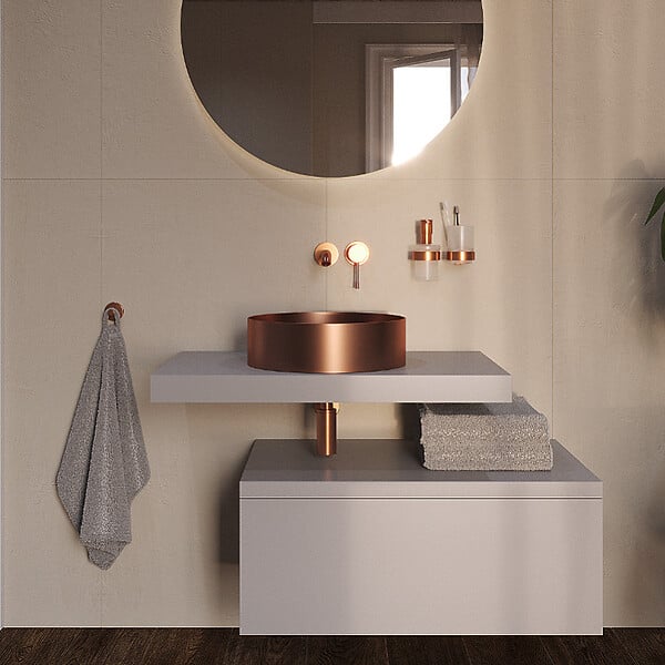 SWISS AQUA TECHNOLOGIES - Swiss Aqua Technologies Vasque à poser 38 x 38 x 11 cm Aurum cuivre brossé en acier inoxydable avec bonde sans trop-plein (SATAUR3838BRG) - large