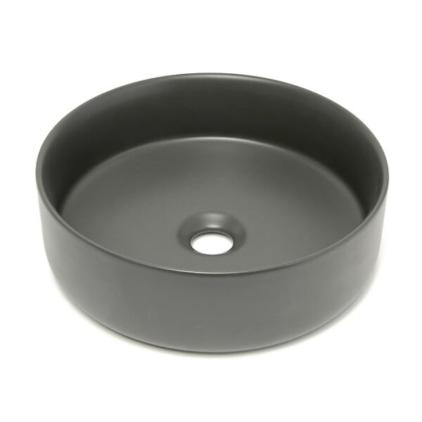 SWISS AQUA TECHNOLOGIES - Swiss Aqua Technologies Mood vasque à poser ronde 36x36 cm sans trou de robinetterie ni trop-plein, gris foncé (SATM3636DGRM) - large