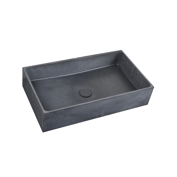 TRIOMINI BY GRAVELLI - Triomini by Gravelli Cemento vasque à poser en béton ciré 64x36,5 cm, finition anthracite mat sans trop-plein (CEM6437A) - large