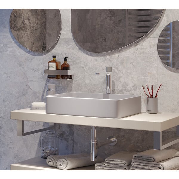 SWISS AQUA TECHNOLOGIES - Swiss Aqua Technologies Infinitio Vasque à poser 50 x 40 x 11 cm, sans trop-plein, Gris mat (SATINF5040LGRM) - large