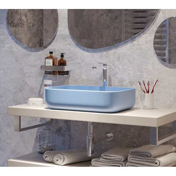 SWISS AQUA TECHNOLOGIES - Swiss Aqua Technologies Infinitio Vasque à poser 50x39 cm, sans trop-plein, Bleu mat (SATINF5039LBLM) - large