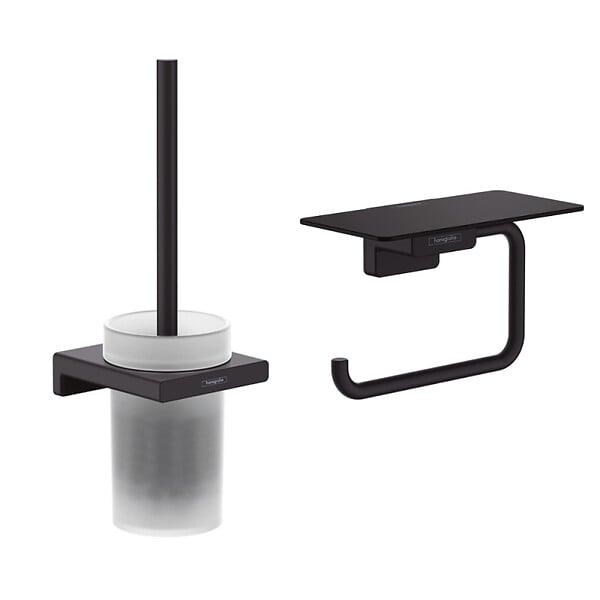 HANSGROHE - Hansgrohe AddStoris Set Brosse de toilette murale + Porte-papier toilette mural avec tablette, Noir mat (41752670-Addstoris) - large