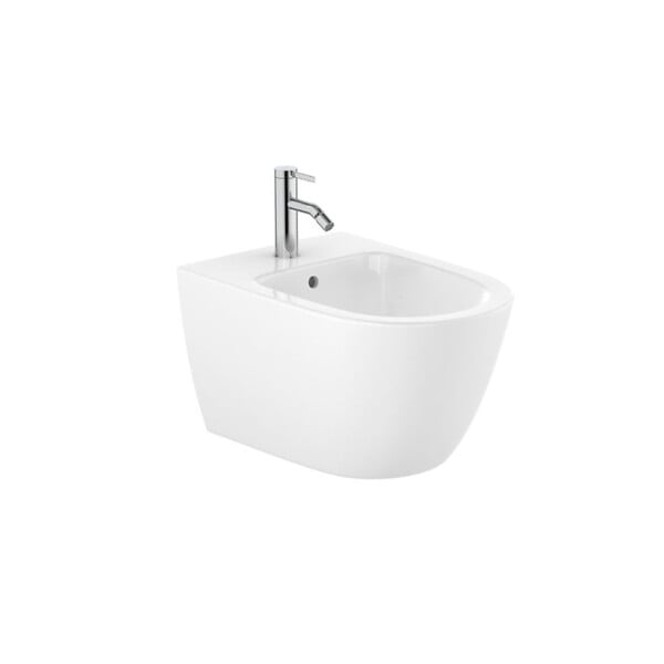 ROCA - Set The Gap by Siko Bidet suspendu 42x36 cm céramique, vidage arrière, blanc + Mitigeur bidet avec bec chromé et tirette - large