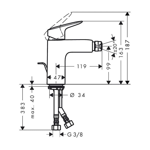 HANSGROHE - Hansgrohe Logis 100 Mitigeur bidet, avec tirette et vidage synthétique, chromé (71200000) - large