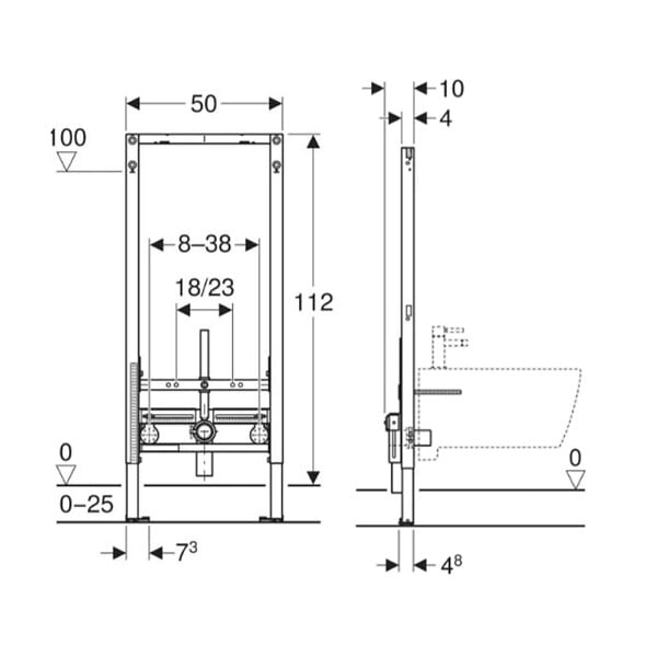 GEBERIT - Duofix bâti-support à encastrer pour bidet suspendu, hauteur 112 cm, installation sur cloison légère (111.510.00.2) - large