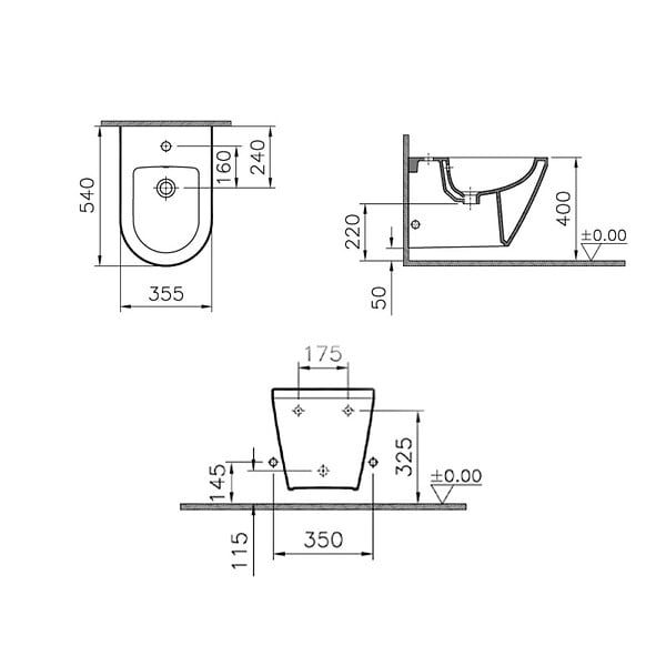 VITRA - Vitra  Set Integra WC sans bride + Abattant avec frein de chute en Duroplast + bidet suspendu et trop-plein, 35,5x54 cm, blanc - large