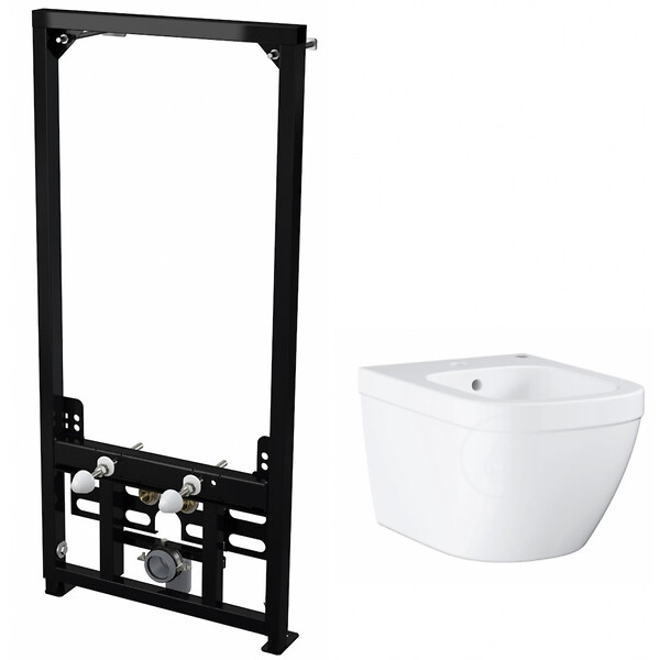 ALCA - Alca Pack Bâti support pour bidet suspendu + Bidet suspendu Grohe, blanc alpin (SetBidetGrohe-1) - large