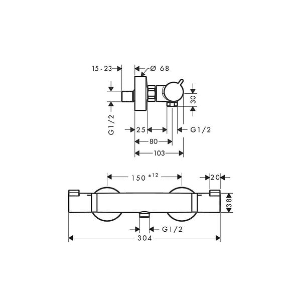 HANSGROHE - Mitigeur thermostatique mural de douche Ecostat Comfort finition noir mat - large