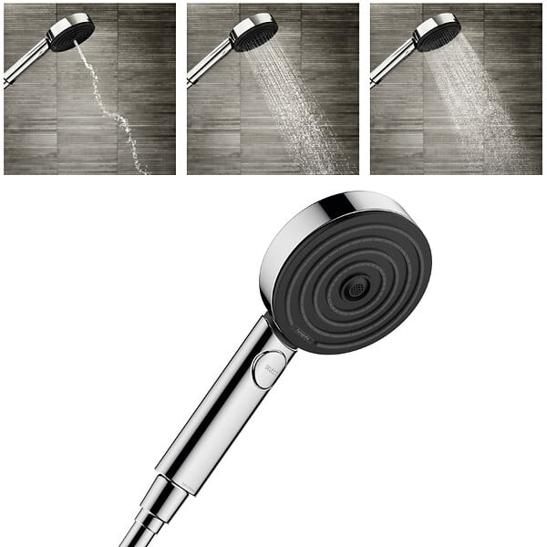 HANSGROHE - Hansgrohe Ecostat Set Mitigeur thermostatique douche + Douchette à main XXL 105mm 3 jets, flexible douche 160cm, barre 65cm - large