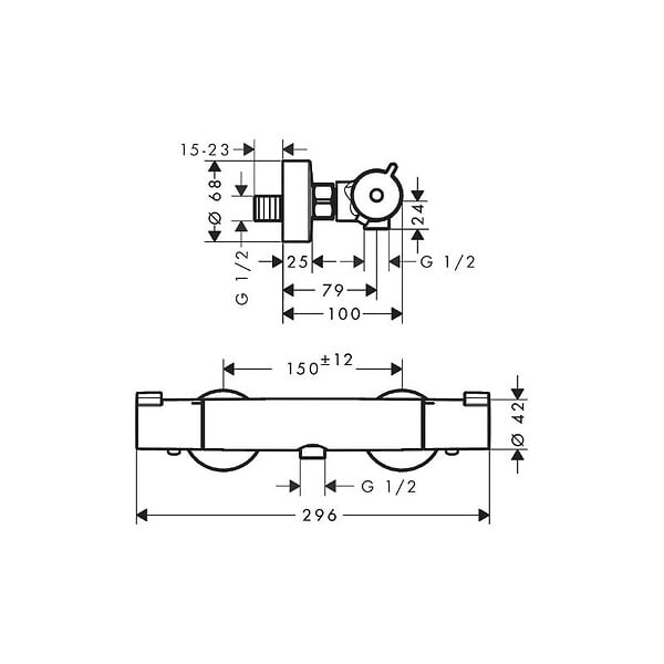 HANSGROHE - Hansgrohe Ecostat Set Mitigeur thermostatique douche + Douchette à main XXL 105mm 3 jets, flexible douche 160cm, barre 65cm - large