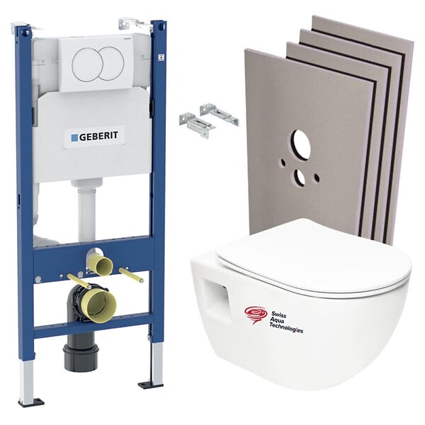 GEBERIT - Pack WC Bati Geberit + WC sans bride Swiss Aqua Technologies + Abattant SoftClose + Plaque + habillage (ProjectGeb3-sabo - large