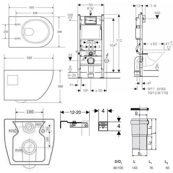 GEBERIT - Pack WC Bati Geberit + WC sans bride Swiss Aqua Technologies + Abattant SoftClose + Plaque + habillage (ProjectGeb3-sabo - large
